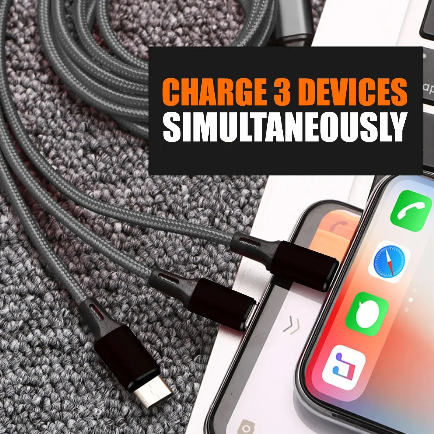 Ctrack Nxt Dual USB Mobile Charger with 3 in 1 Cable (Black)