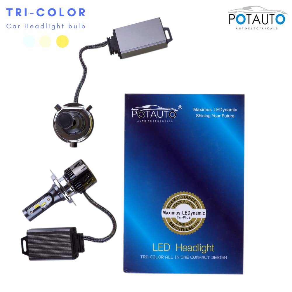 Potauto H7 3 in 1 Headlight Bulb with Tri-Colour Maximus LED Dynamic - (Set of 2)