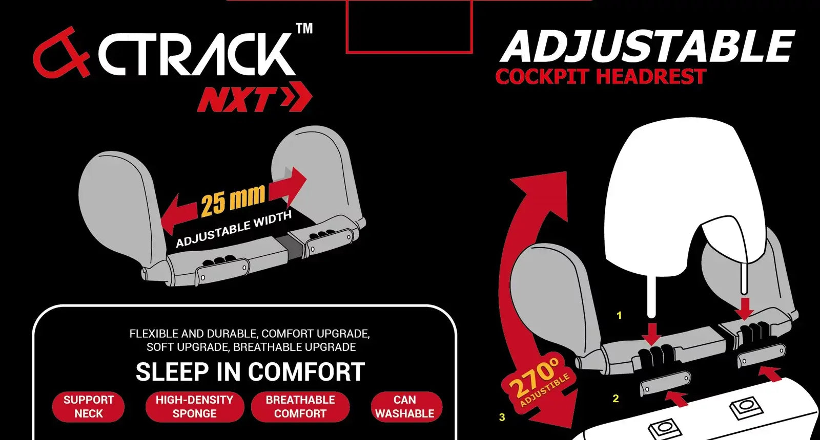 Ctrack Nxt 270° Retractable Headrest with Neck Cushion