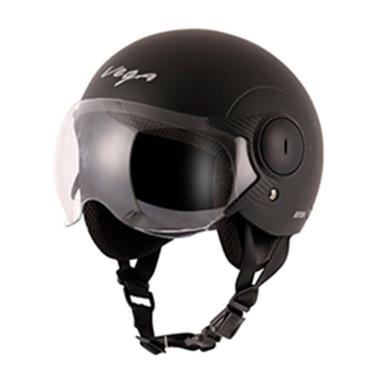 Vega Atom open face helmet (dull black) for bikers in Bangalore