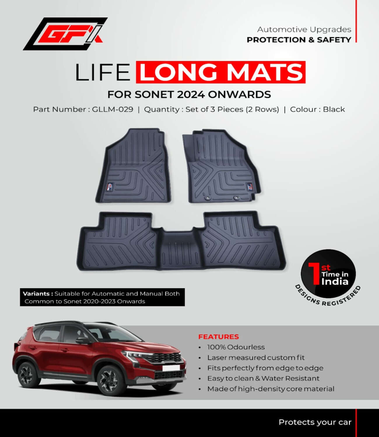 GFX Custom fit Kia Sonet 2020 Onwards Life Long Floor Mats in Bangalore