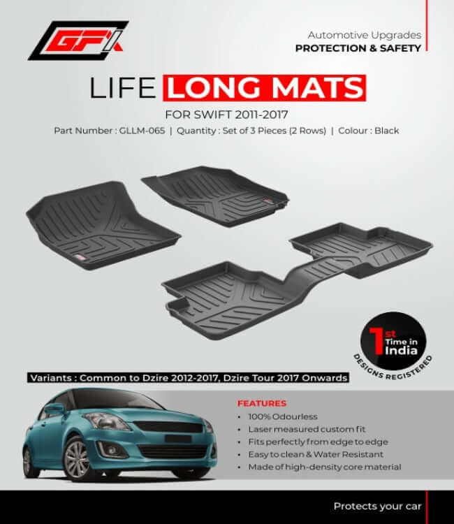 GFX Car Life Long Floor Mats For Maruti Suzuki Swift (2011 Onwards)(Set of 3 pcs.)