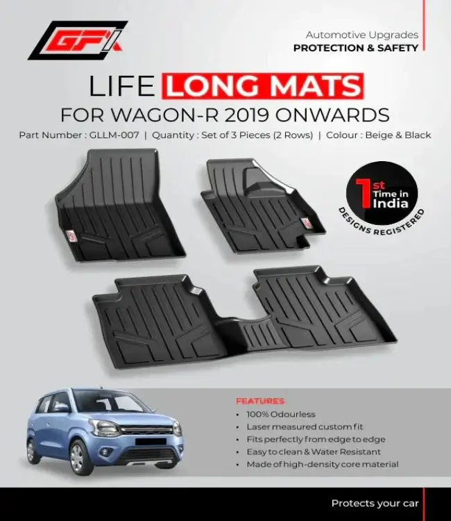 GFX Car Life Long Floor Mats For Maruti Suzuki Wagon-R (2019 Onwards)(Set of 3 pcs.)