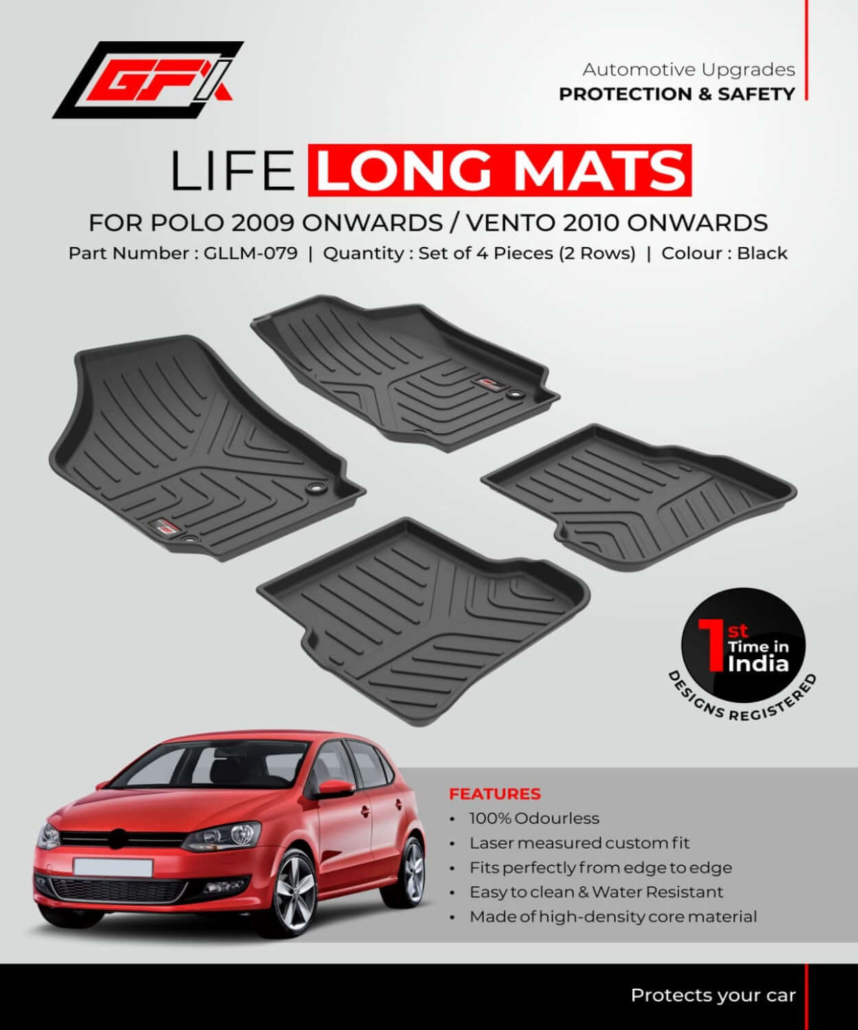 Buy GFX Volkswagen Polo (2009 onwards/Vento 2010 onwards Custom Fit LifeLong TPV Mats in Bangalore