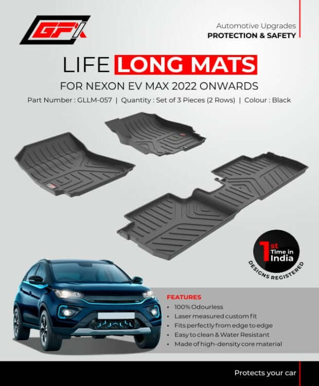 High Quality GFX Tata Nexon EV MAX 2022 Onwards Custom Fit Life Long Floor TPV Mats in Bangalore