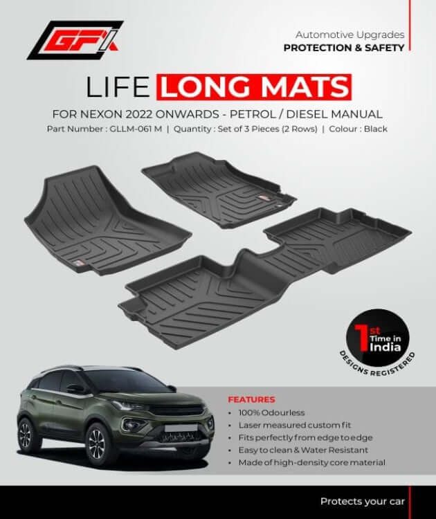 GFX Life Long Car Floor Mats For Tata Nexon (2022 onwards)(Black)