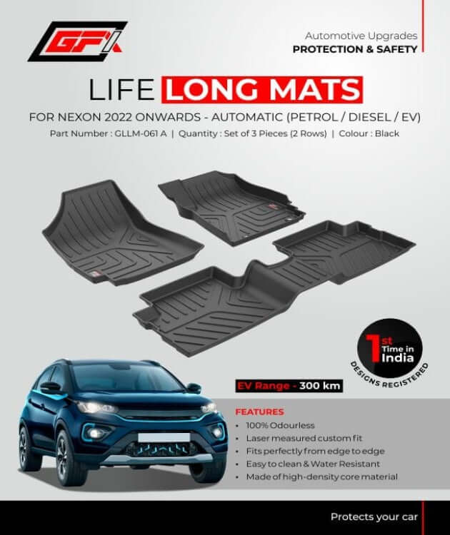 GFX Life Long Car Floor Mats For Tata Nexon (2022 onwards)(Black)