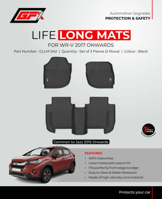 High Quality GFX Custom Fit Honda WRV 2017 Onwards Life Long TPV Floor Mats in Bangalore