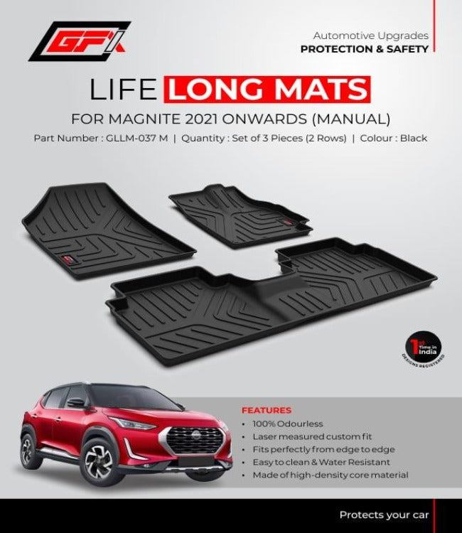 GFX Life Long FloorFoot Mats For Nissan Magnite (2021 Onwards)(Set of 3 Pcs)