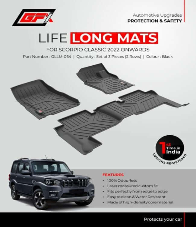 GFX life long floor mats for Mahindra Scorpio Classic (2022 onwards, set of 3 pcs) in Bangalore