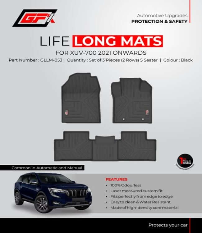 High Quality GFX premium life long floor mats for Mahindra XUV 700 (2021 onwards, set of 3 pcs) in Bangalore