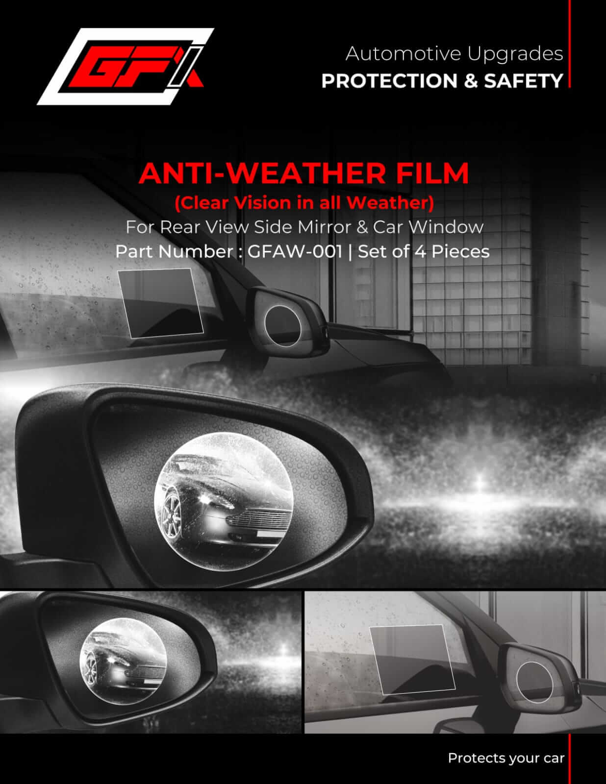 GFX Universal Car Rear-View Mirror Waterproof Anti Fog Rainproof Anti-Water Protective Film Sticker 