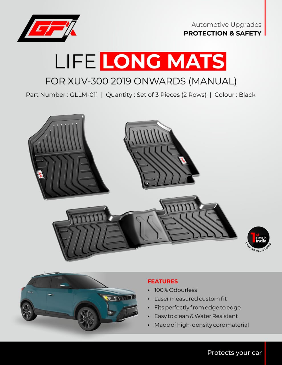 Buy GFX Mahindra XUV 300 (2019 Onwards) Life Long Floor Mats in Bangalore