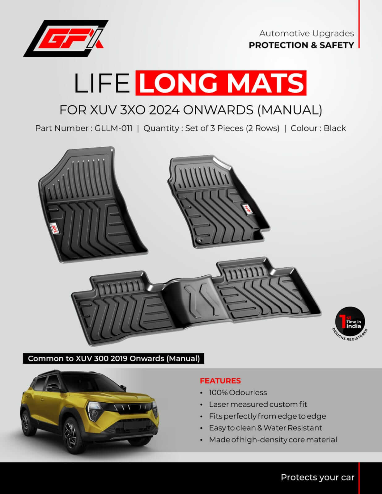 High-Quality Gfx Mahindra XUV 3XO 2024 Onwards Life Long Floor Mats in Bangalore