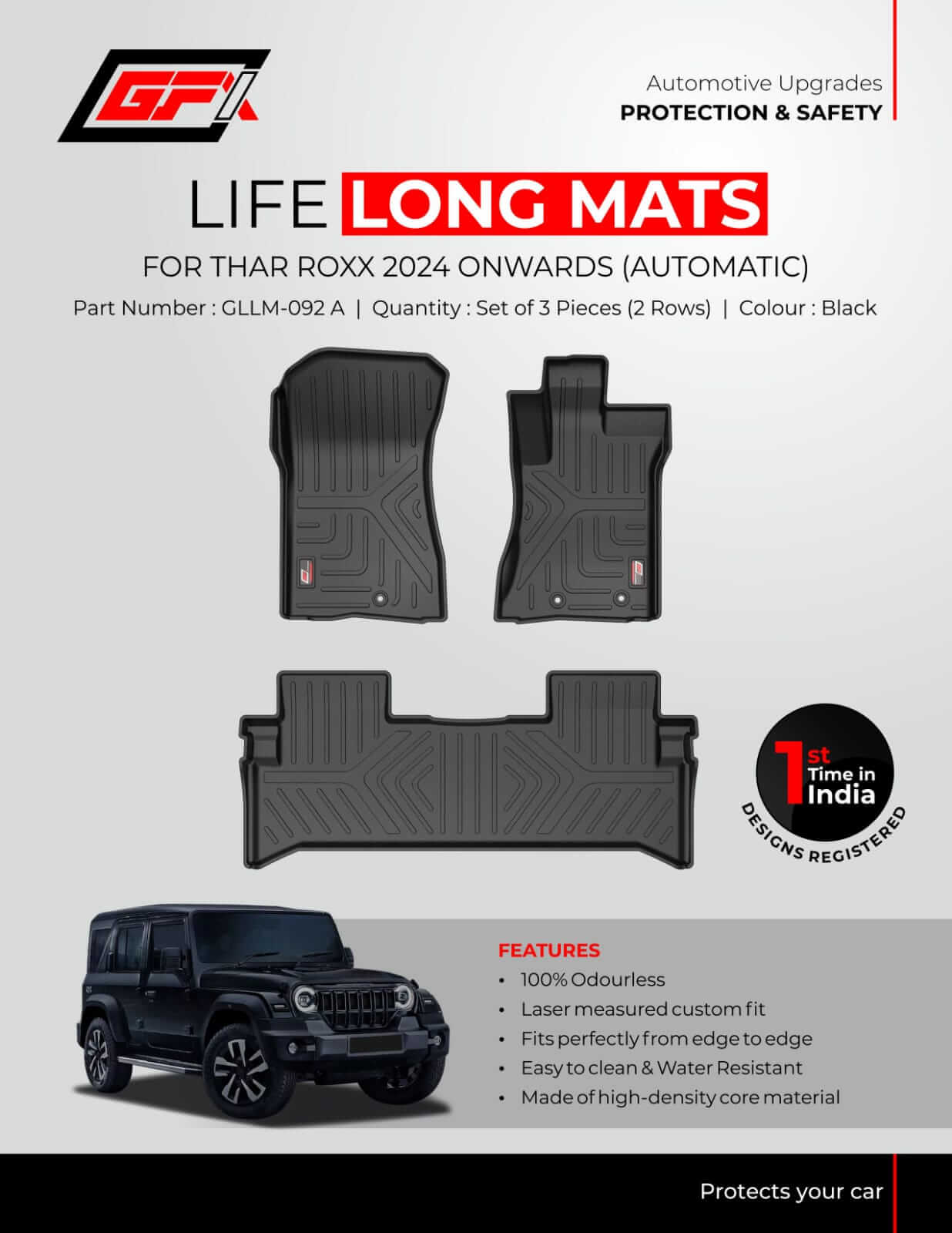 GFX Custom Fit Life Long Floor Mats For Mahindra Thar Roxx (2024 Onwards) in Bangalore