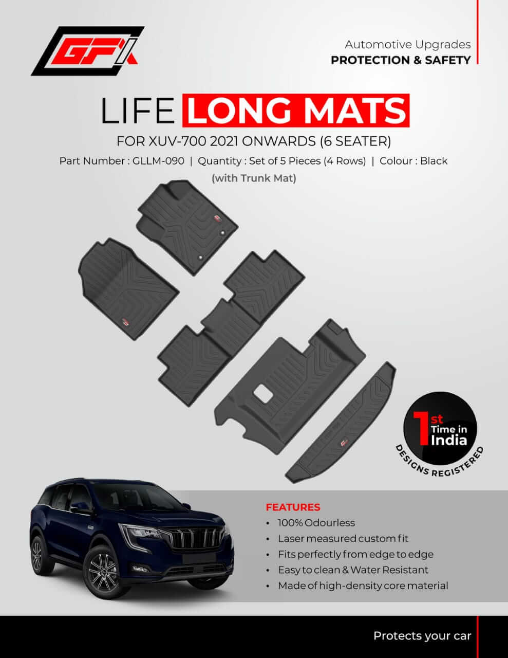 GFX Life Long Floor & Trunk Mats For Mahindra XUV 700 2021 Onwards - 6 Seater in Bangalore