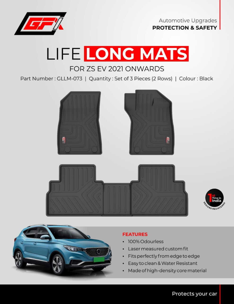 High-Quality GFX MG ZS EV 2021 Onwards Custom Fit Life Long Floor Mats in Bangalore