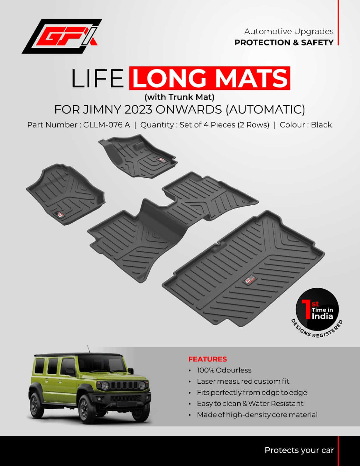 Buy GFX Maruti Suzuki Jimny 2023 Onwards Custom Fit Life Long Floor Mats in Bangalore