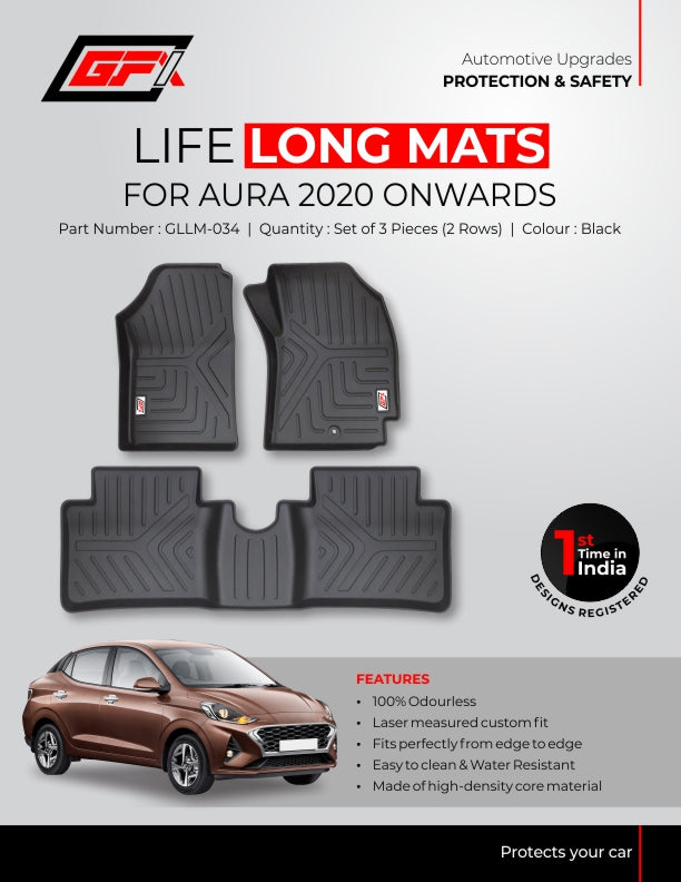 Buy GFX Hyundai Aura 2020 Onwards Life Long TPV Mats in Bangalore