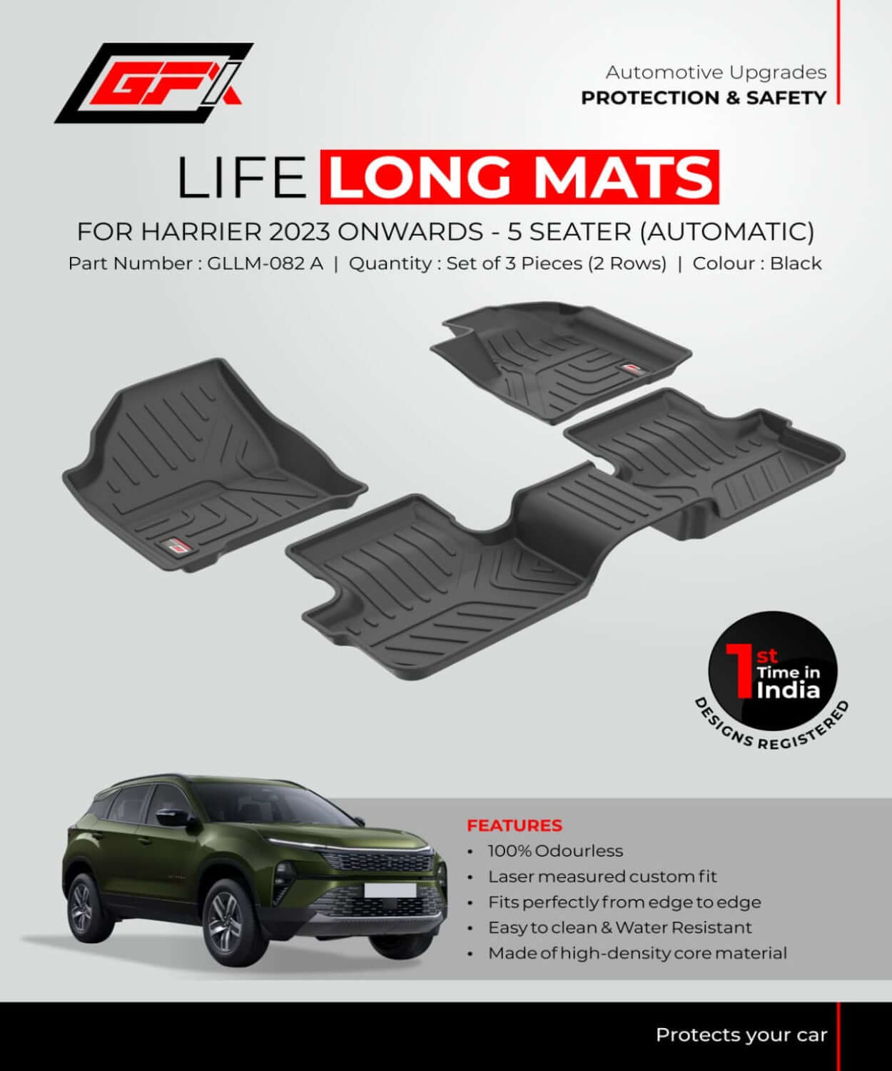 GFX Tata Harrier 2023 Onwards Automatic Custom Fit Life Long TPV Floor Mats in Bangalore