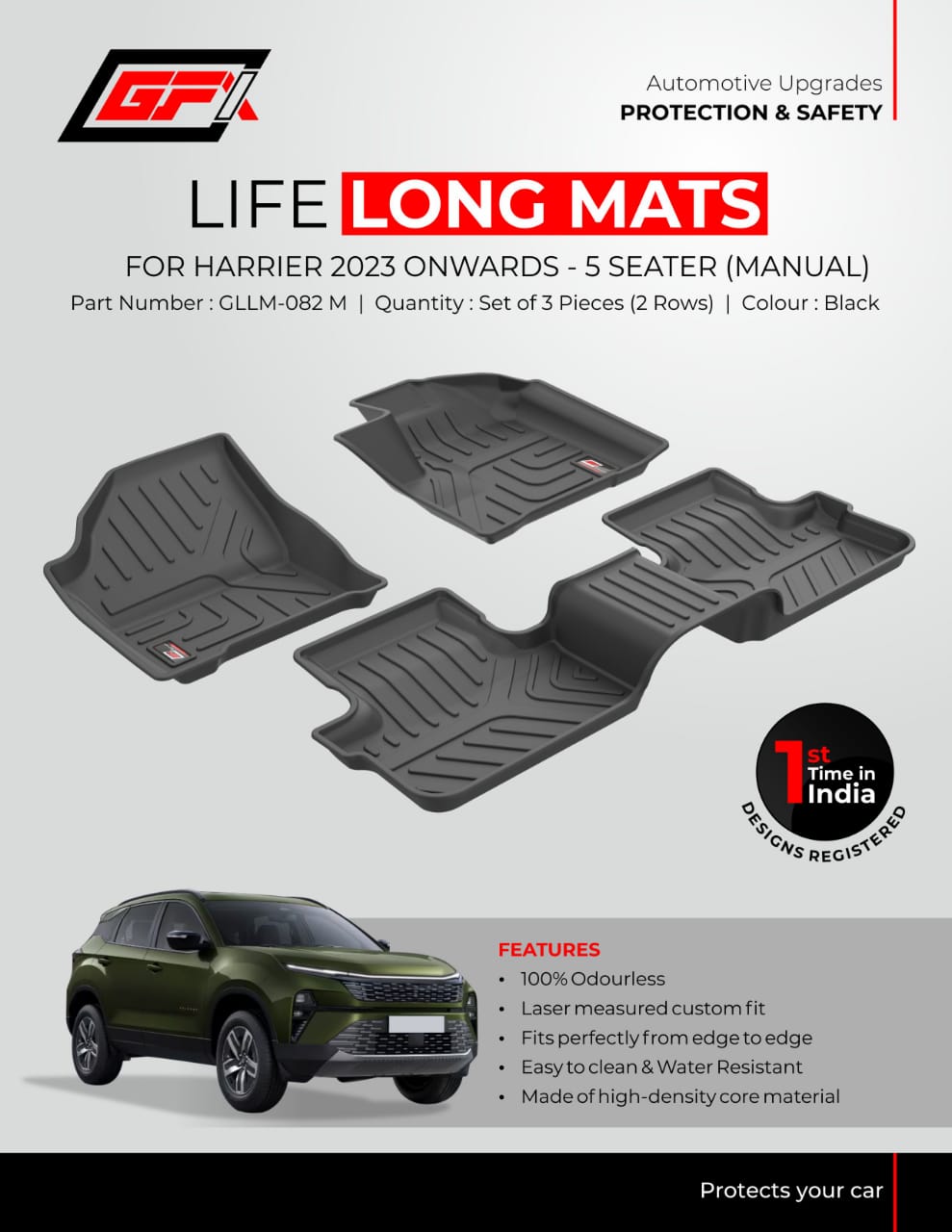 GFX Tata Harrier 2023 Onwards Manual Custom Fit Life Long TPV Floor Mats in Bangalore