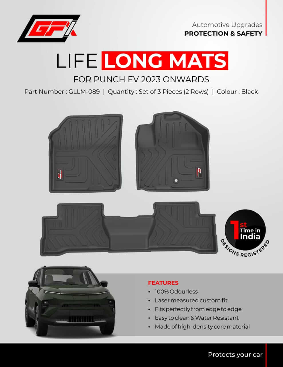 Buy GFX Tata Punch EV 2023 Onwards Custom Fit Life Long Floor Mats in Bangalore