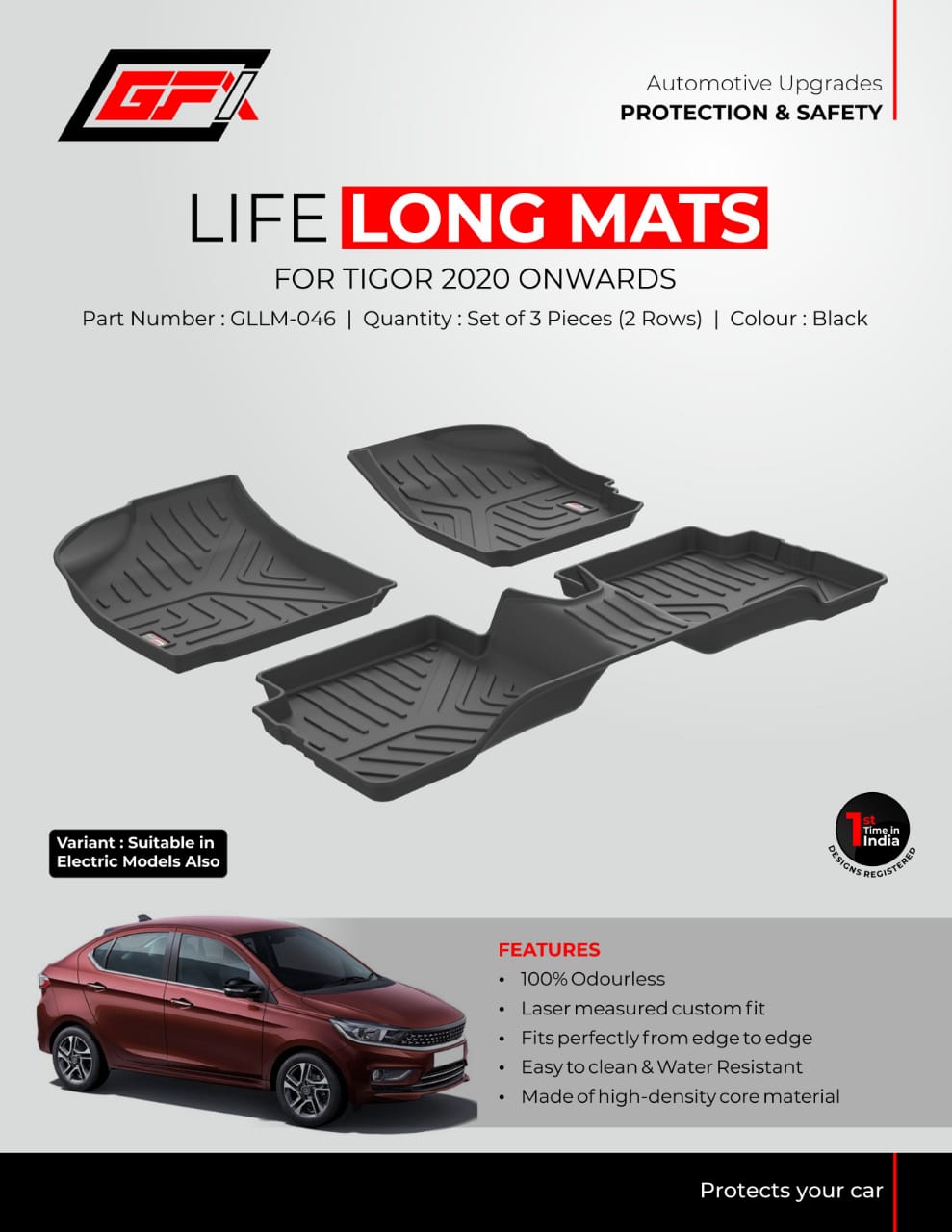 GFX Tata Tigor 2020 Onwards Custom Fit LifeLong TPV Floor Mats in Bangalore