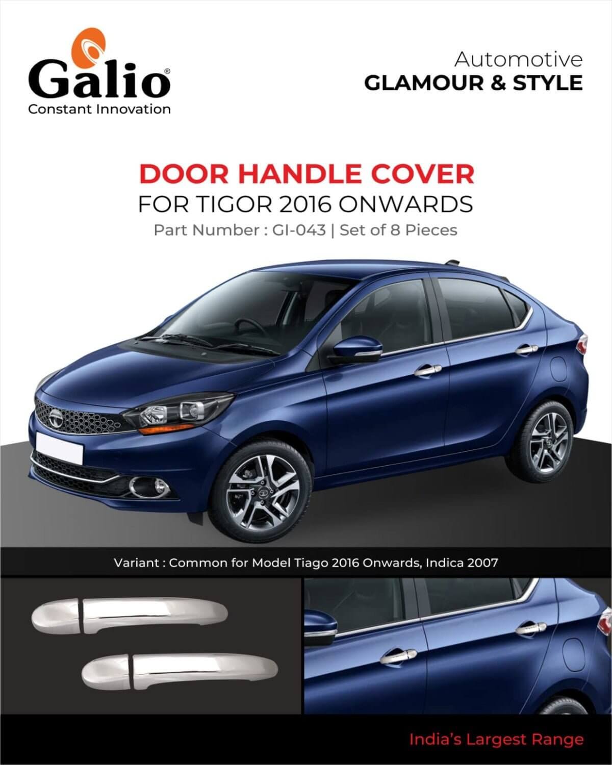 Buy Galio Car Chrome Door Handle Cover Garnish For Tata Tigor (2016 Onwards) (Set of 4 pcs.) in Bangalore