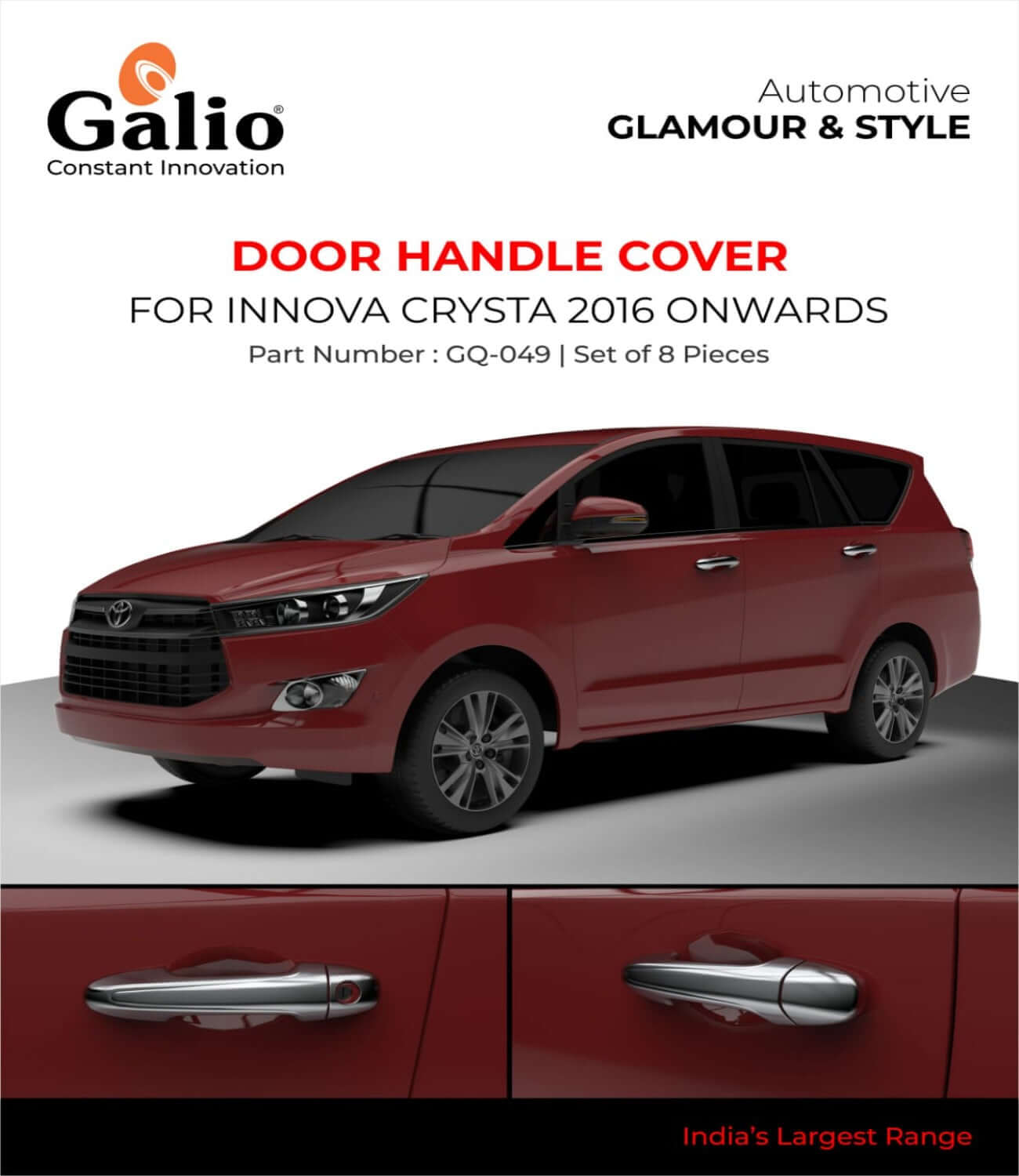 Galio Car Door Handle Cover For Toyota Innova Crysta (2016 To 2020) (Set of 8 pcs.)