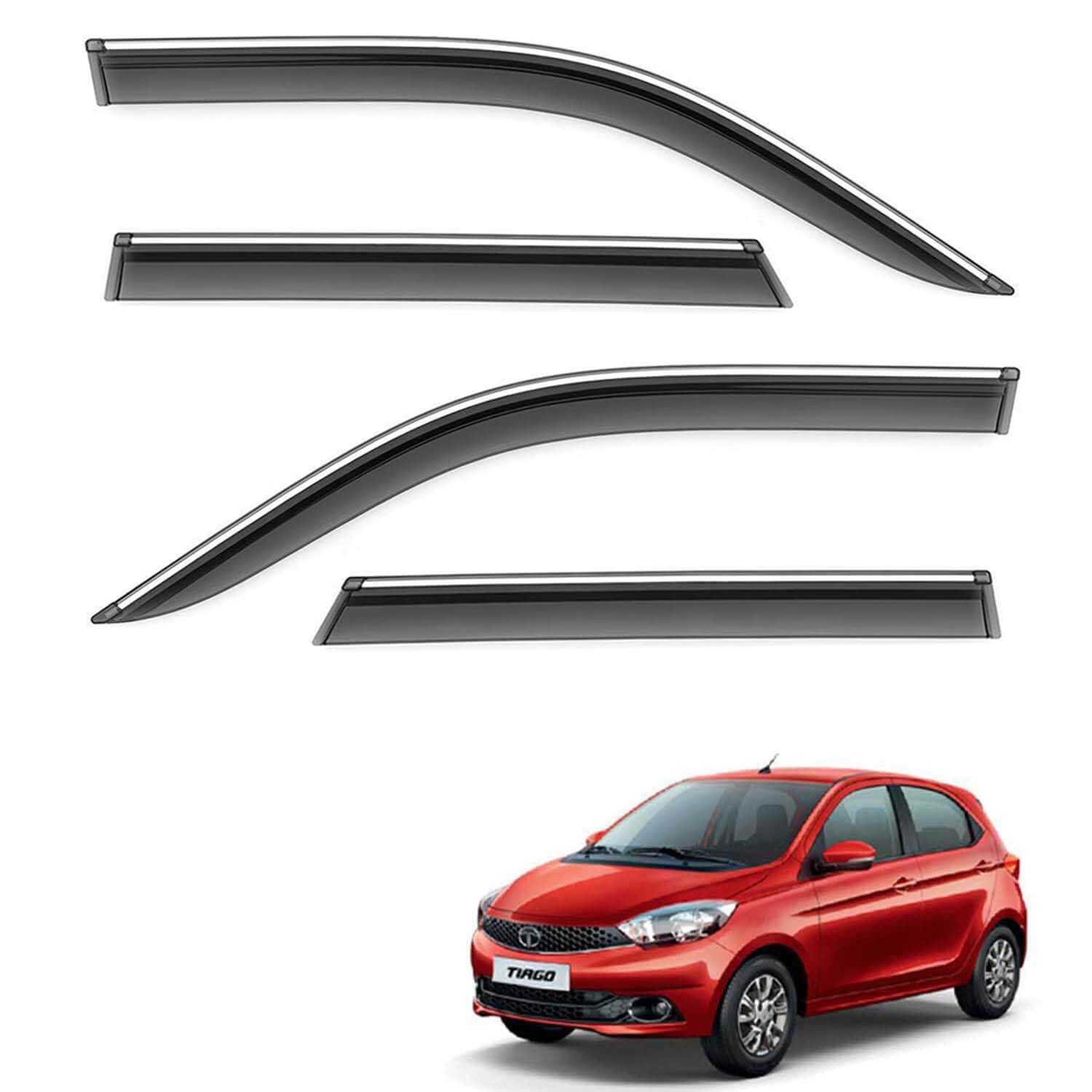 Galio Car Door Visor With Silver Line For Tata Tiago (2016 Onwards) 