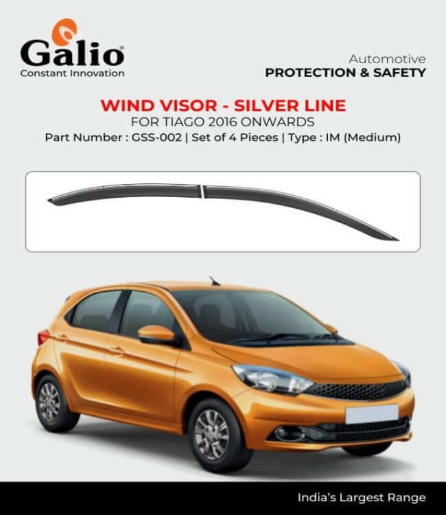 Galio Car Door Visor With Silver Line For Tata Tiago (2016 Onwards) 