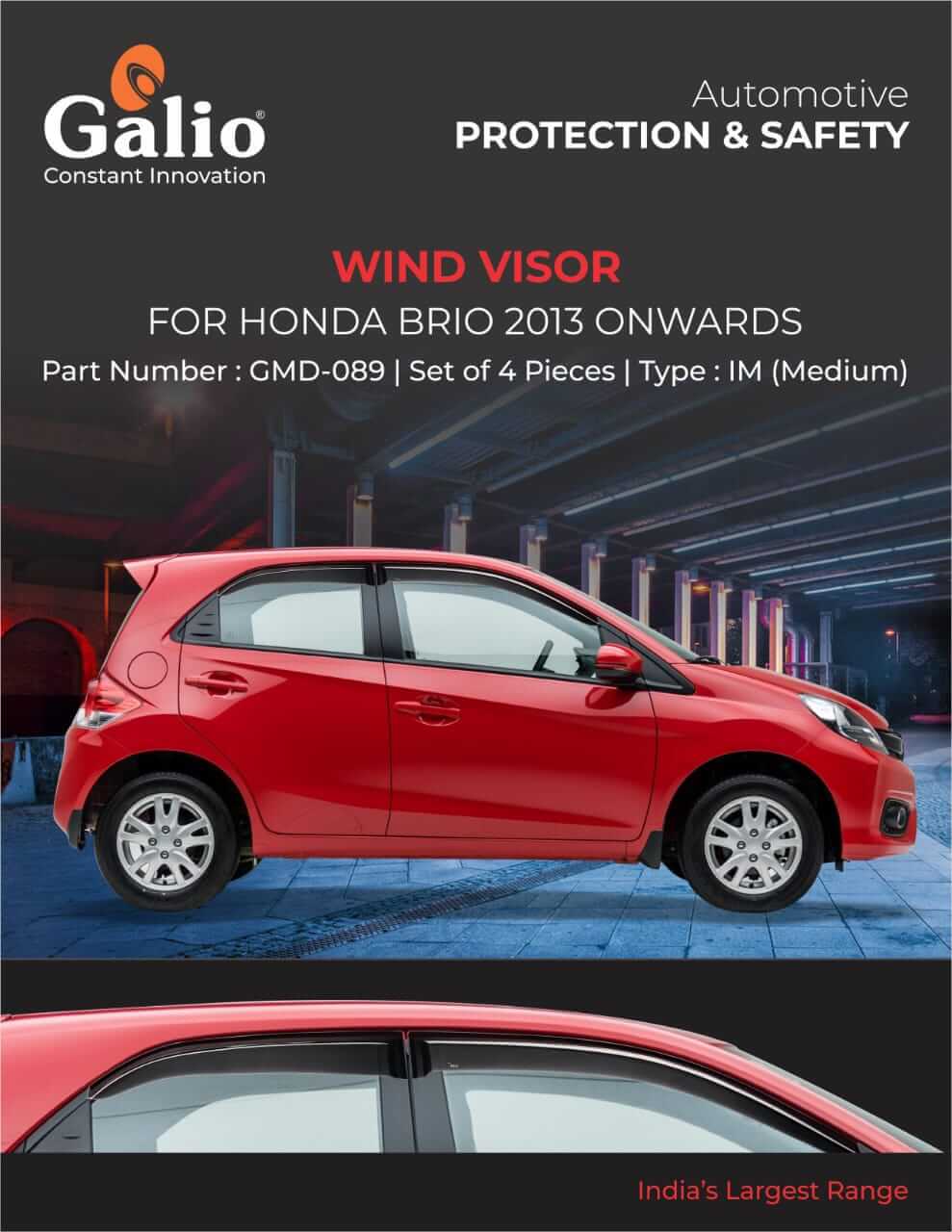 Galio Car Door Wind Visor For Honda Brio (2013 onwards)(Set of 4 Pcs.)