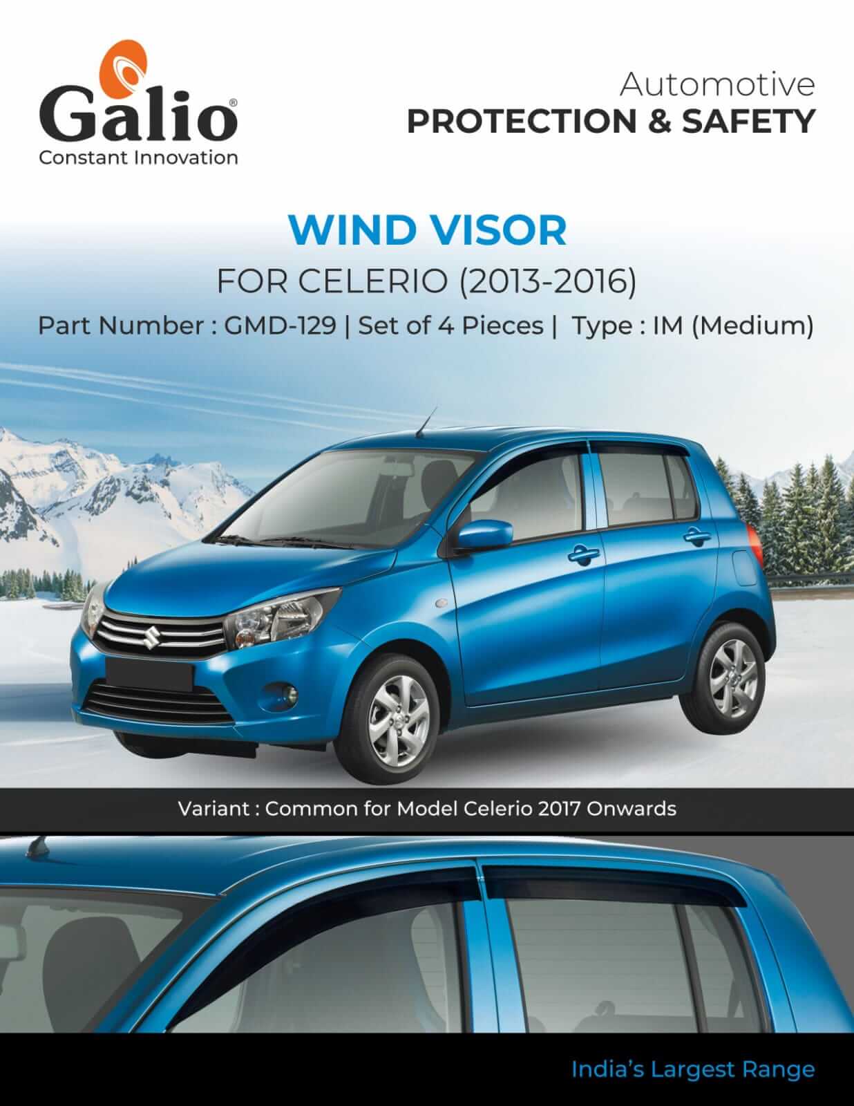 Galio Car Door Wind Visor For Maruti Suzuki Celerio (2013 To 2023)(Set of 4 pcs)