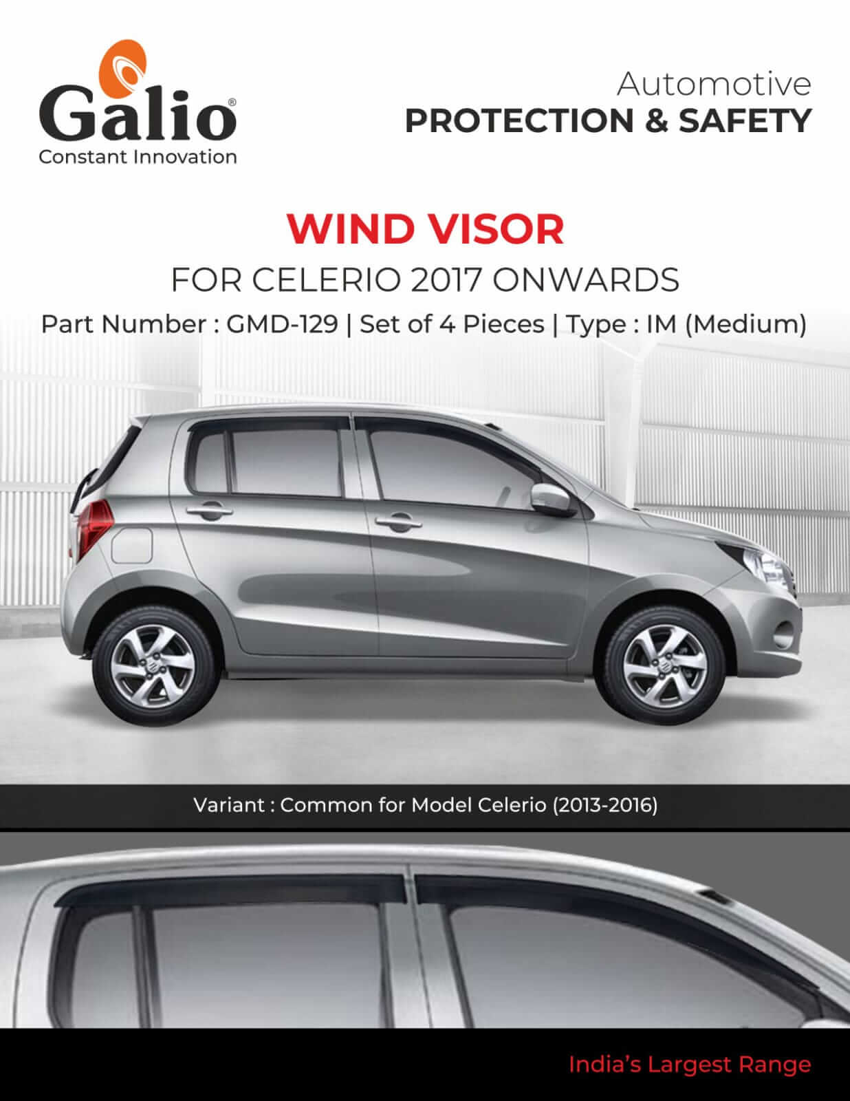 Galio Car Door Wind Visor For Maruti Suzuki Celerio (2013 To 2023)(Set of 4 pcs)