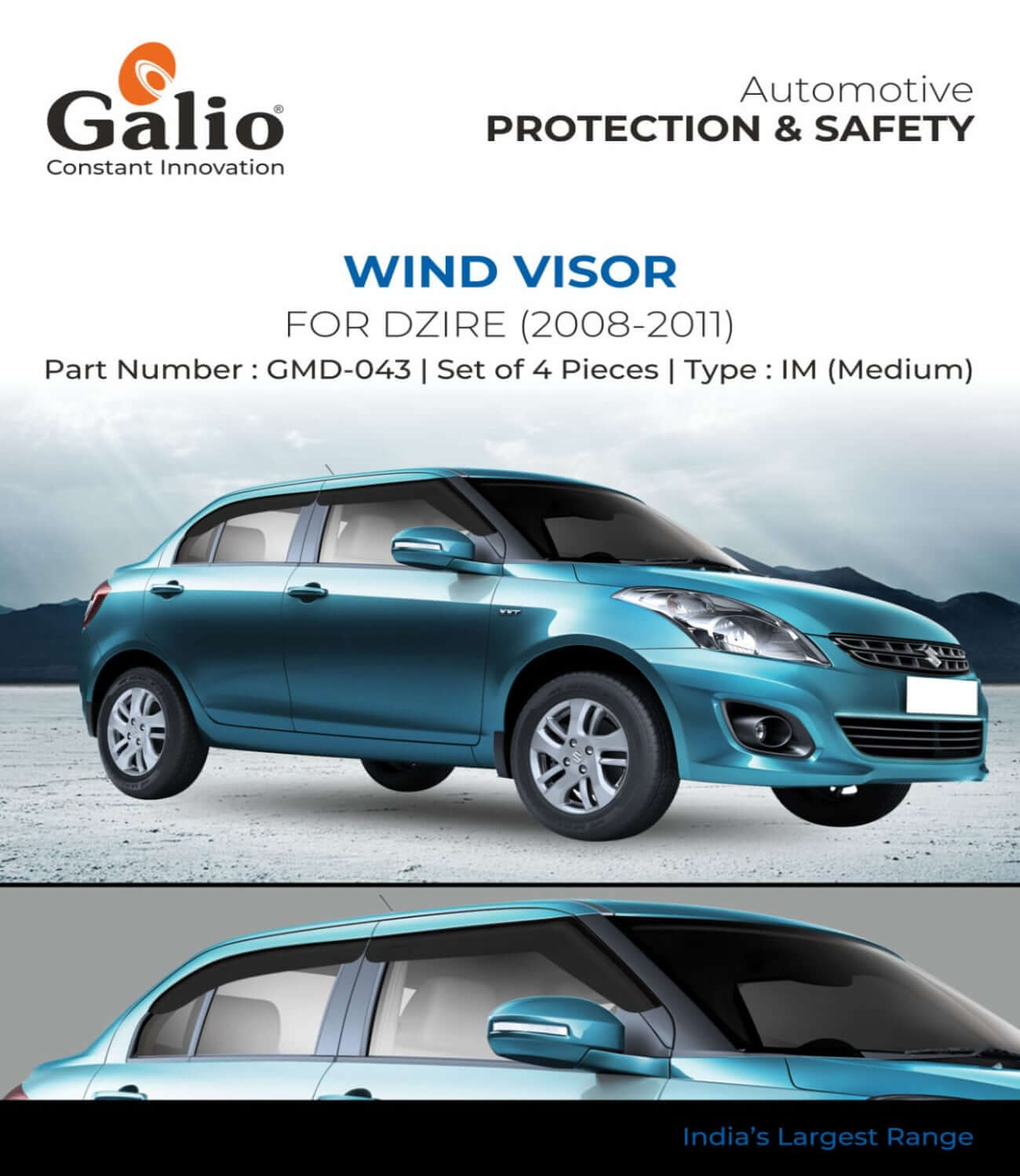 Galio Car Door Wind Visor For Maruti Suzuki Dzire