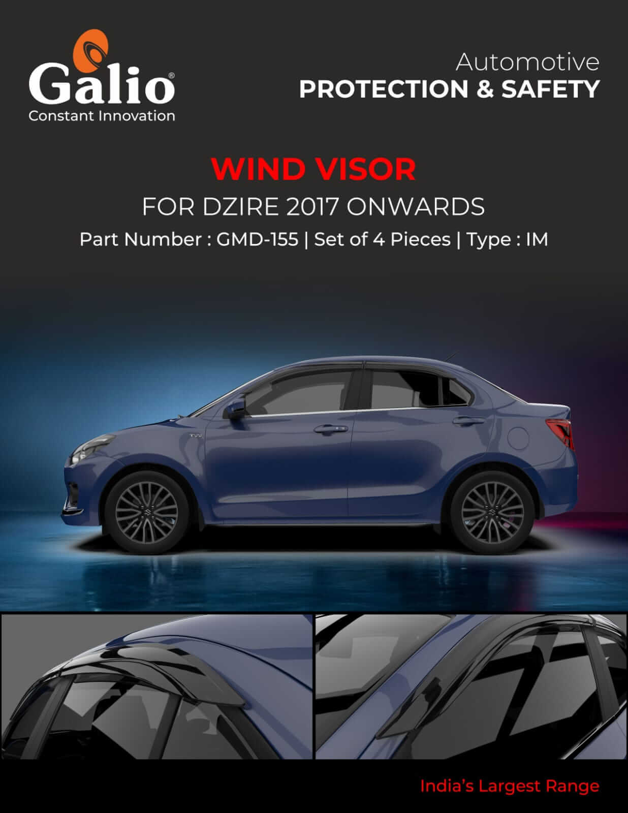 Galio Car Door Wind Visor For Maruti Suzuki Dzire