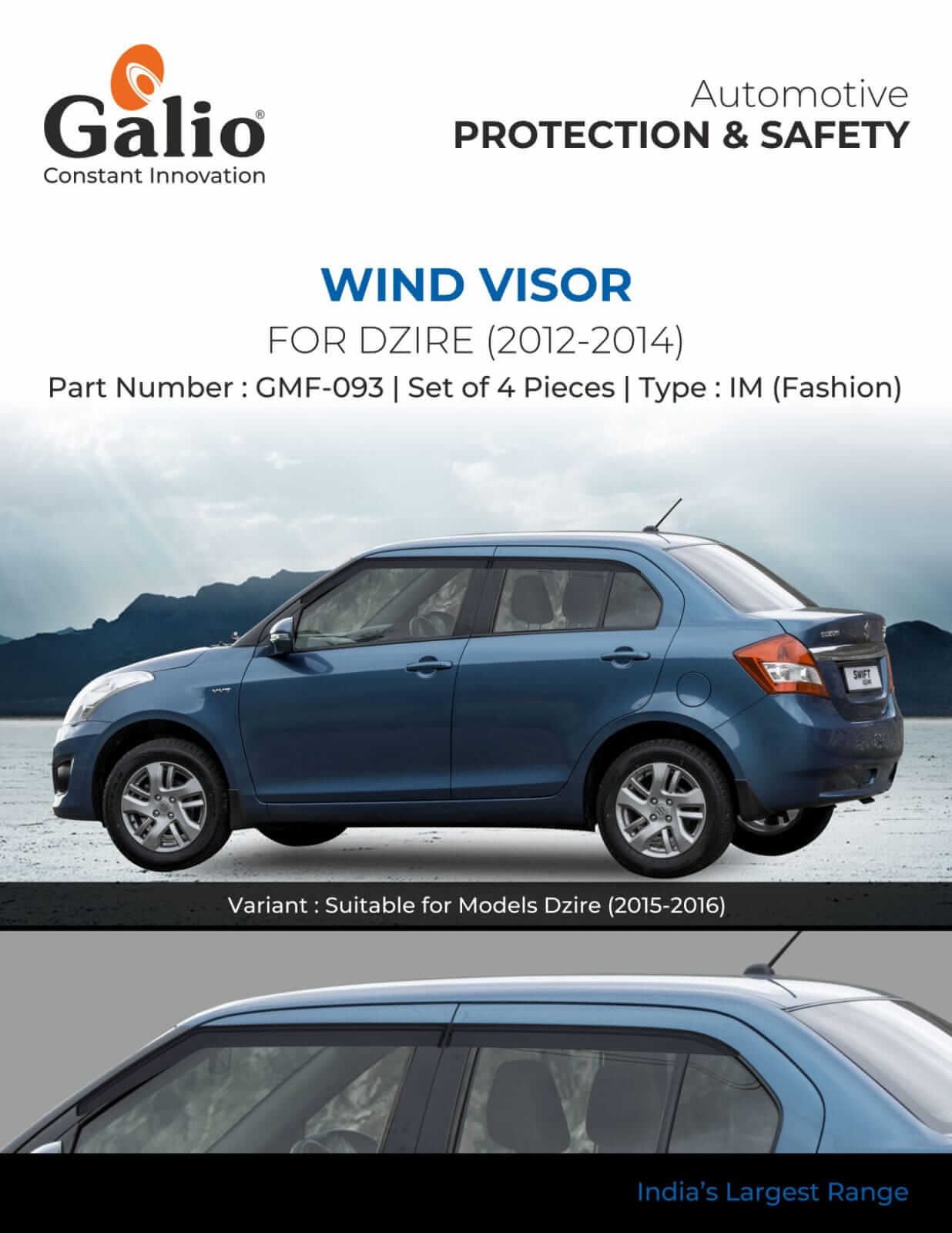 Galio Car Door Wind Visor For Maruti Suzuki Dzire