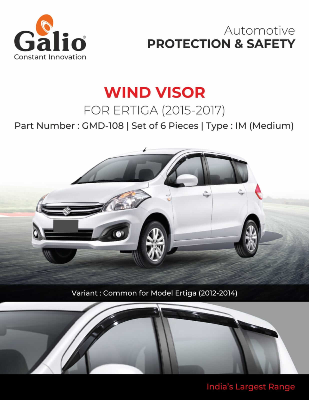 Galio Car Door Wind Visor For Maruti Suzuki Ertiga (2012 To 2023)(Set of 6 pcs.)