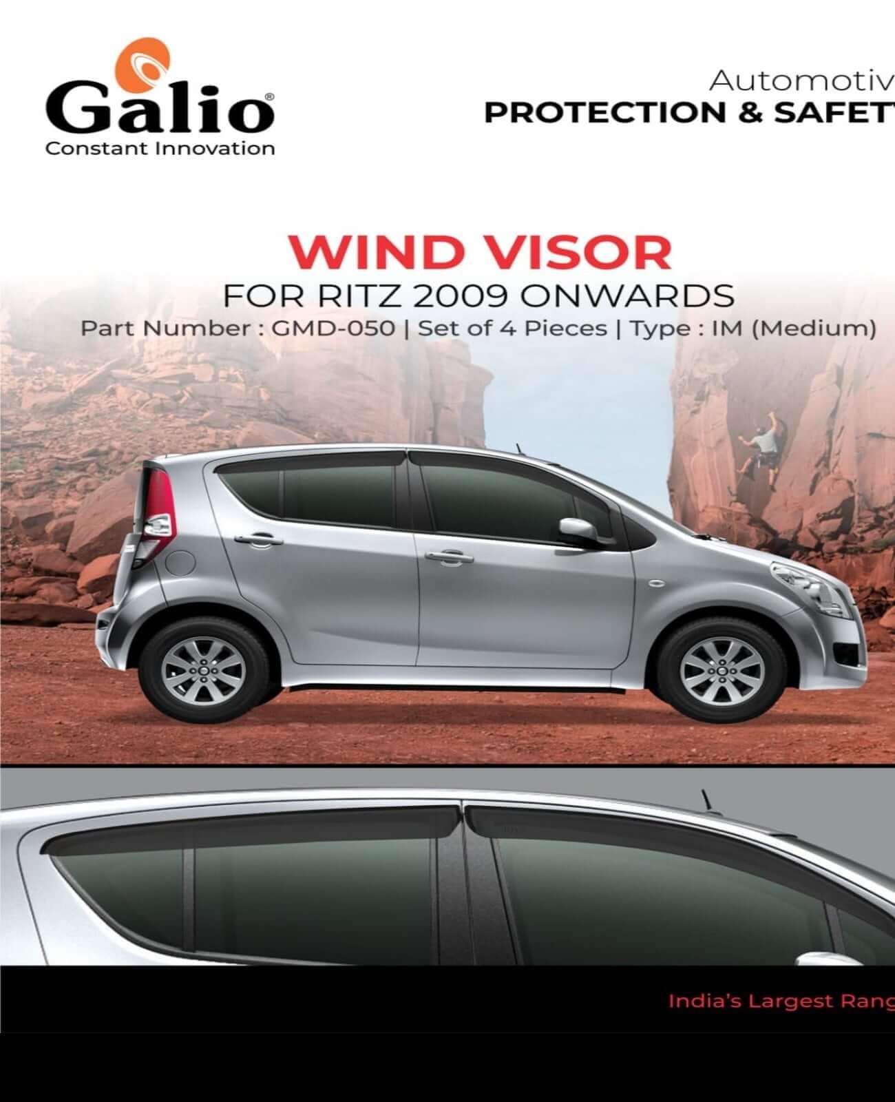 Galio Car Door Wind Visor For Maruti Suzuki Ritz (2009 onwards)