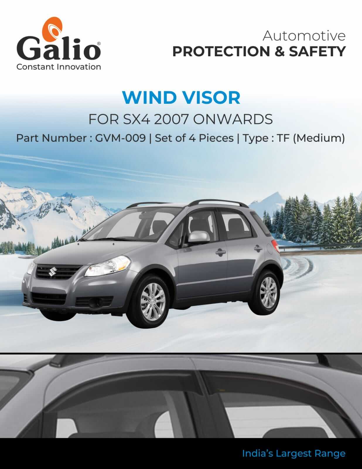 Galio Car Door Wind Visor For Maruti Suzuki SX4 (2007 Onwards)(Set of 4 pcs.)