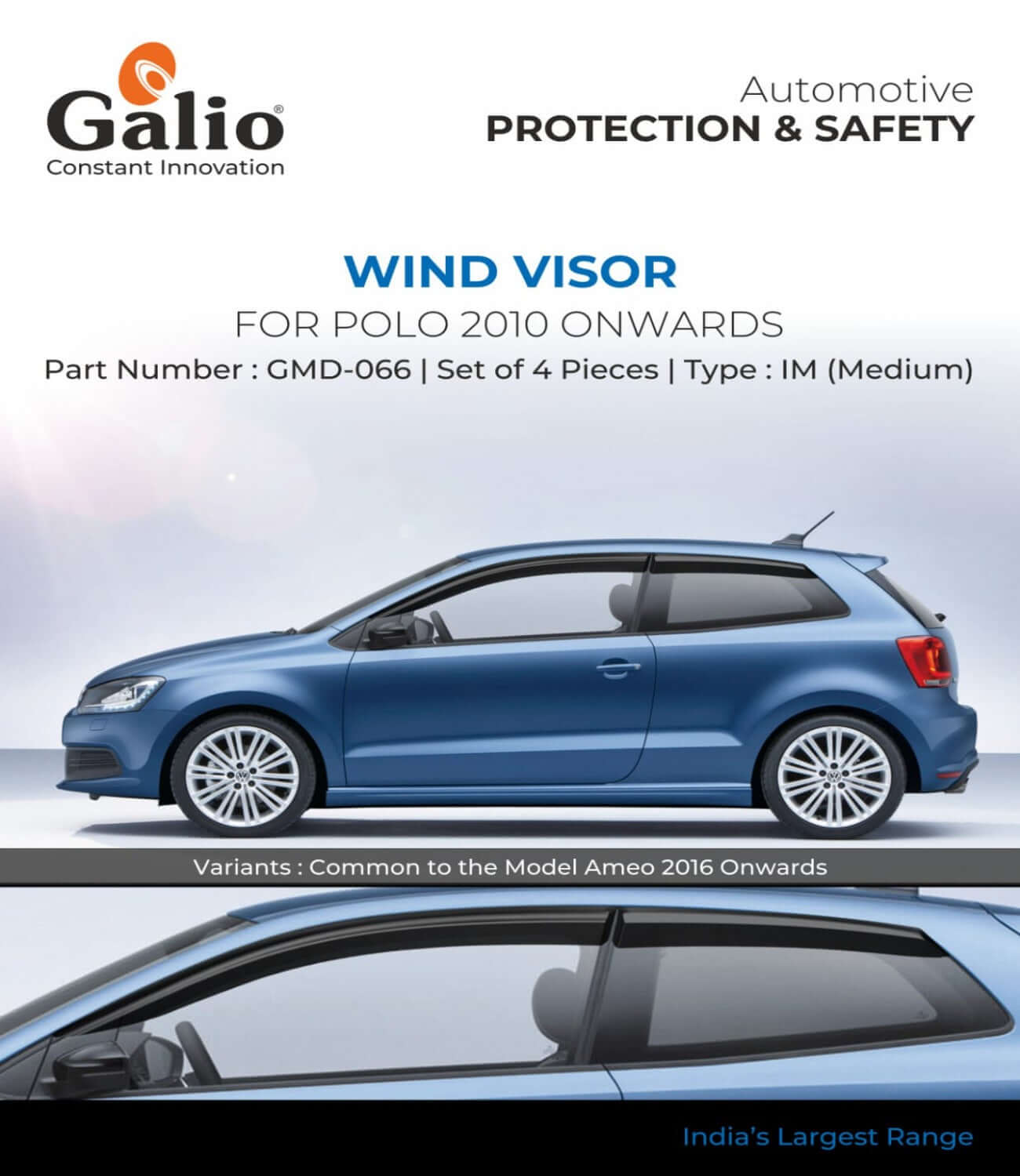 Galio Car Door Wind Visor For Volkswagen Polo (2010 onwards)(Set of 4 Pcs.)