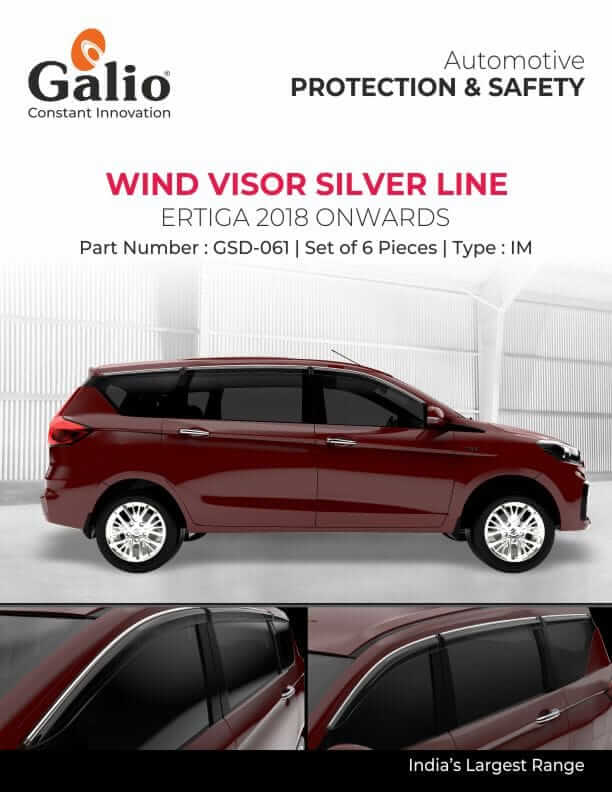 Galio Car Door Wind Visor With Silver Chrome Line For Maruti Suzuki Ertiga (2012 To 2023)(Set of 6 pcs.)