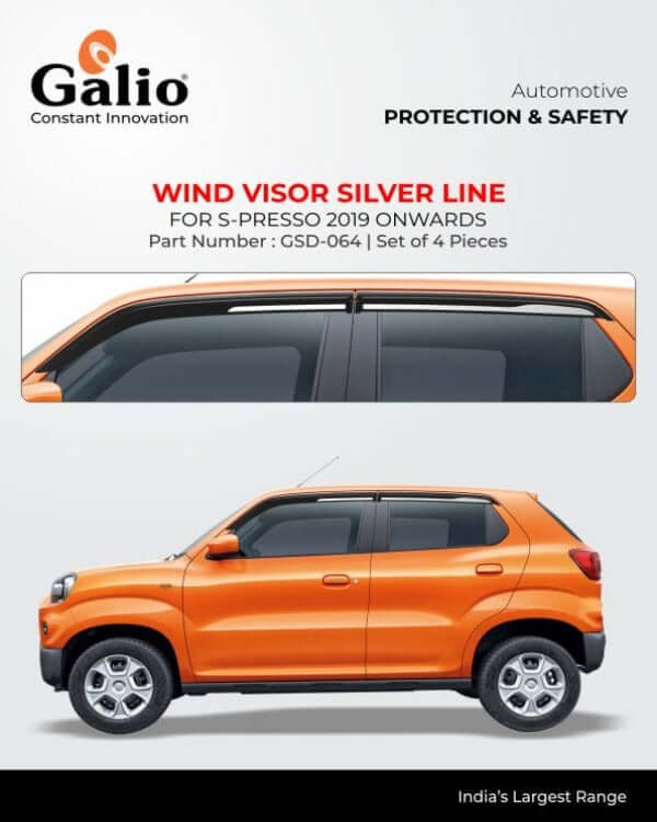 Galio Car Door Wind Visor With Silver Chrome Line For Maruti Suzuki S-Presso