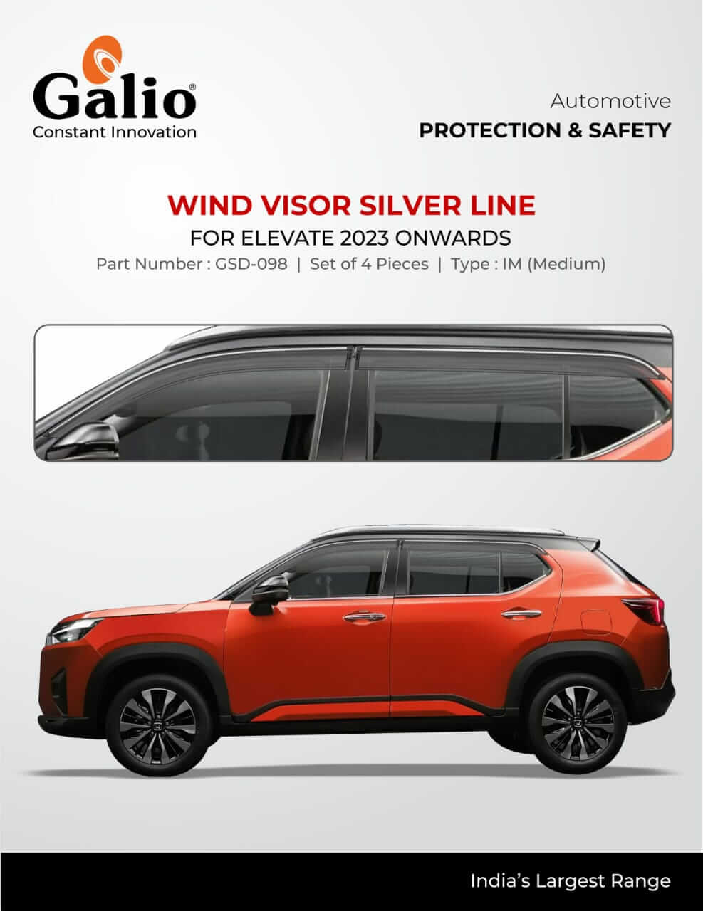 Galio Car Door Wind Visor With Silver Line For Honda Elevate (2023 Onwards)