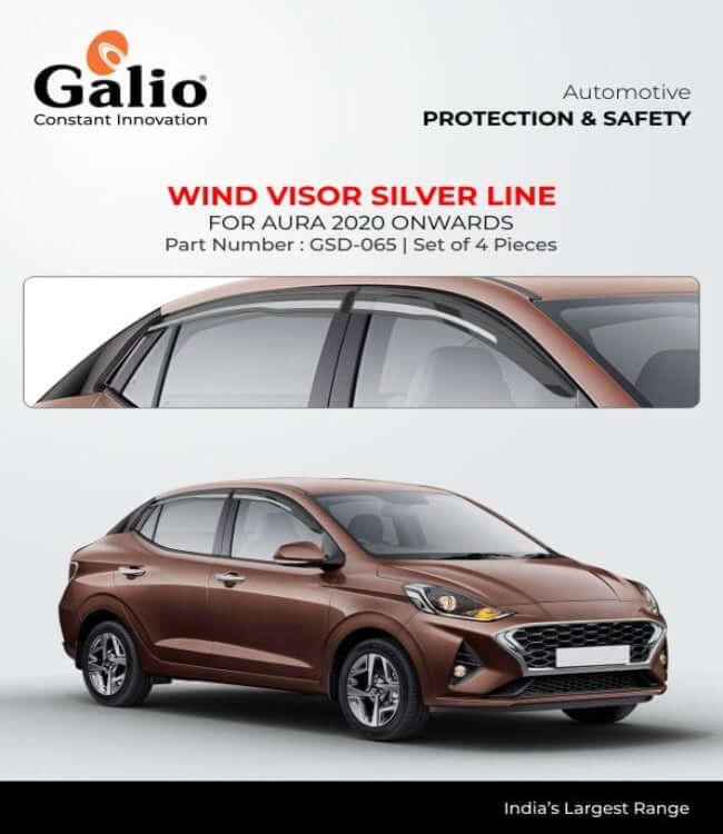 Galio Car Door Wind Visor With Silver Line For Hyundai Aura (2020 Onwards)