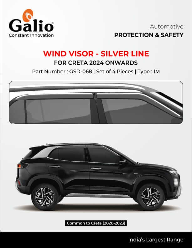 Galio Car Door Wind Visor With Silver Line For Hyundai Creta (2015 To 2024)