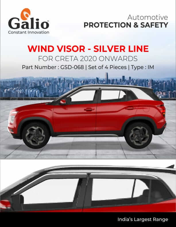 Galio Car Door Wind Visor With Silver Line For Hyundai Creta (2015 To 2024)