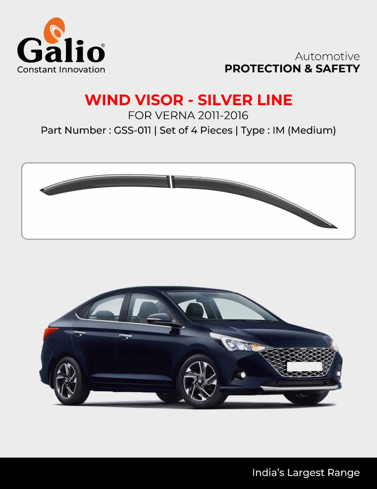 Galio Car Door Wind Visor With Silver Line For Hyundai Verna