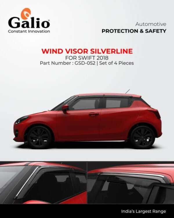 Galio Car Door Wind Visor With Silver Line For Maruti Suzuki Swift (2011-2017) & (2018 onwards)