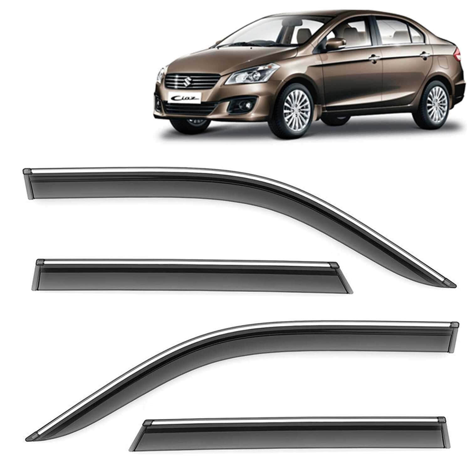 Galio Car Door Wind Visor with Silver Chrome Line For Maruti Suzuki Ciaz (2014 Onwards)